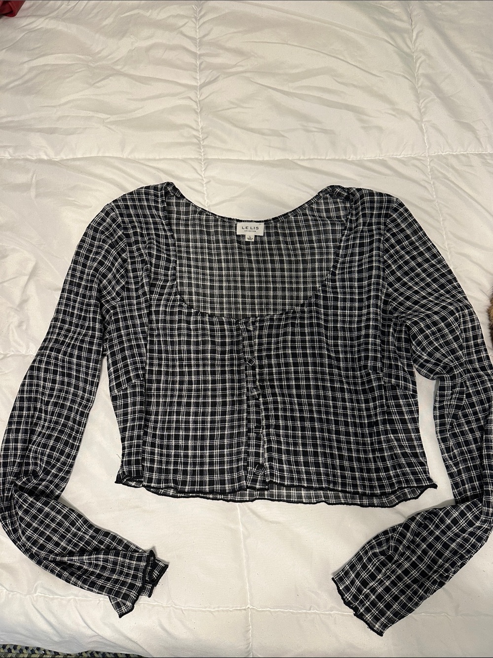 Le Lis Black & White Plaid Cropped Square-Neck Top